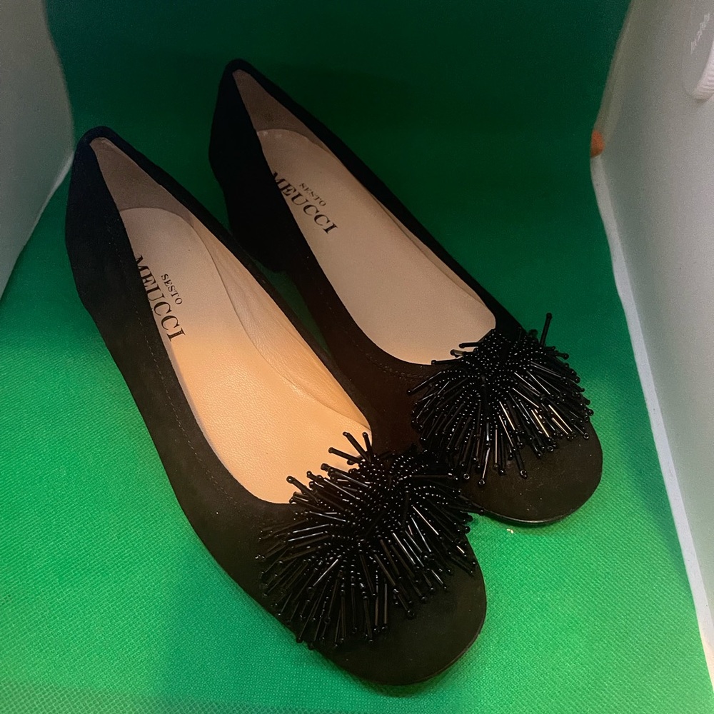 Sesto Meucci Flynn Bead Fringe Black Suede Pumps Shoes Heels Size 6M